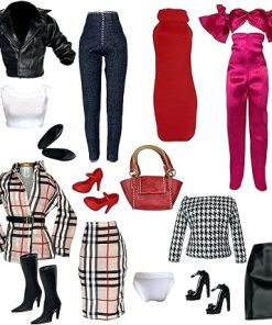 Eledoll Clothes Deluxe Fashion Pack for 11.5 inch Doll Busy Week Boss Lady I Black Jacket Jumpsuit Red Dress Red Purse