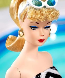Barbie Signature Mattel 75th Anniversary Doll, Original 1959 Doll Reproduction in Black and White Swimsuit, with Wrist Tag, Gift for Collectors, Multi 2