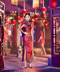 Barbie Signature Lunar New Year Doll (12-inch Brunette) Wearing Red Satin Cheongsam Dress with Accessories, Collectible Gift for Kids & Collectors 2