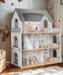 Wooden Dream Playhouse with Balcony, Doll House for Kids with Furniture, DIY Pretend Dolls Play House Toy, Girls Dollhouses Toys with 12 PCS Accessories, Birthday Gifts for Boys & Girls Ages 3+ 2