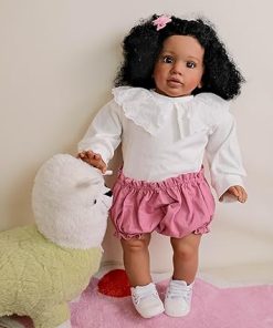 Anano Big Size Black Reborn Baby Dolls Pippa – African American Biracial Babies, 26 Inch Realistic Toddler Reborn Doll, Dark Skin Silicone Dolls, Soft Cloth Body 2