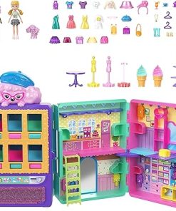Polly Pocket Toy Vending Machine Playset, Candy Style Fashion Drop with 2 Dolls (3-inch), 1 Pet & 35+ Accessories