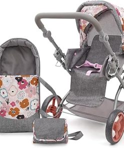 509 Crew: Melange Flora – Kelly Deluxe Doll Pram – Matching Bag, Removable Carrycot, Large Canopy, Shopping Basket, Doll Accessory, Kids Toy, Ages 3+ 2