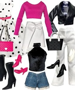 Eledoll Clothes Fashion Pack for 12 inch Fashion Doll Polka Pretty White Pink Black Set