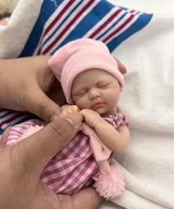 7 Inch Cute Mini Silicone Baby Eyelash Girl, Reborn Baby Dolls Silicone Full Body, Realistic Newborn Baby Doll with Feeding Accessories 2