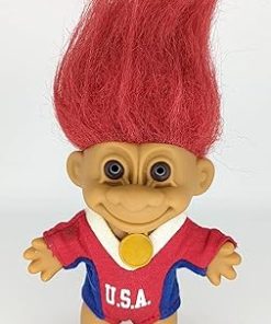 Russ Troll Doll Red Hair USA Olympic Gold Medal Good Luck Bingo Figure 5 inch, Orange