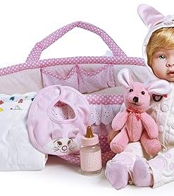 Paradise Galleries Realistic Reborn Baby Doll with Bassinet 9 Piece Gift Set, 17-Inch Birthday Gift for Kids Ages 3 and Up – Molly & Fluffy