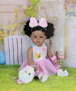 Baby Dolls Black with Lifelike Soft Body African American Realistic-Newborn Girl Doll 22 Inch Best Birthday Gift Set and Toy Accessories Gift for Kids Age 3 (223101)