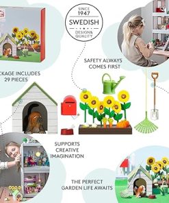 Dolls House Accessories – Food and Flower Garden + Tools + Dog and Doghouse + Mailbox – Dolls House Furniture –– 29 Pieces for 11 cm Mini Dolls – 4+ 1:18 2