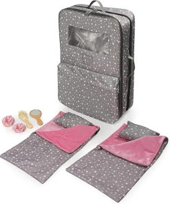Badger Basket Pack Pretty Double Doll Carrier Set for 18-Inch Dolls with Sleeping Bags and Accessories – Gray Stars