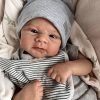Zero Pam Real Looking Reborn Baby Dolls Boy Awake Eyes Open,17 inch Realistic Newborn Silicone Baby Elijah Painted Hair Weighted Cloth Body Vinyl Limbs Toddler Dolls That Look Real Feeling Infant Doll