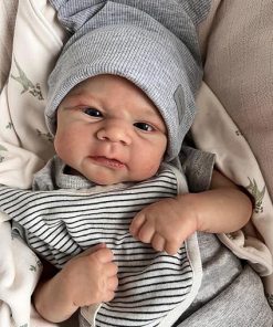 Zero Pam Real Looking Reborn Baby Dolls Boy Awake Eyes Open,17 inch Realistic Newborn Silicone Baby Elijah Painted Hair Weighted Cloth Body Vinyl Limbs Toddler Dolls That Look Real Feeling Infant Doll
