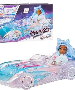 MERMAZE MERMAIDZ™ Ocean Cruiser Convertible Car with Color Change Decals, Glitter-Filled Walls, Rolling Wheels, Working Seat Belts, Steering Wheel, Fits 2 Dolls