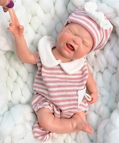 Full Silicone Crying Baby Girl -13 Inch Maria Realife Reborn Doll Full Body Silicone Closed Eyes Soft Silicone Body Waterproof Newborn Baby Dolls
