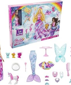 Barbie Dreamtopia Advent Calendar, Fantasy-Themed with 24 Surprises, Daily Toys Include Barbie Fashion Doll, Pets, Clothes & Accessories Like Mermaid Tail & Wings