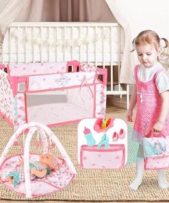 deAO 12 Inch Baby Doll Stroller Play Set,14 PCS Baby Doll Accessories with Foldable Doll Stroller,Crib,Play Mat,Doll Clothes and Travel Bag,Pretend Play Baby Care Toy Gift for 3 4 5 Girls 2