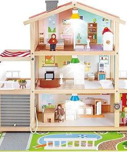Hape Doll Family Mansion| Award Winning 10 Bedroom Doll House, Wooden Play Mansion with Accessories for Ages 3+ Years