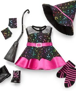 American Girl Chants & Charms Witch Halloween Costume 18 inch Doll Clothes with Rainbow-Foil Hat, 6 pcs, Ages 6+