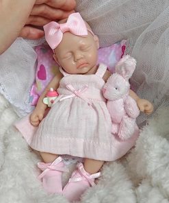 7 Inch Mini Silicone Full Body Reborn Baby Doll Realistic Newborn Doll Lifelike Sleeping Closed Eyes Baby Girl The Look Real Babies for Kids Gift