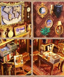 DIY Book Nook Miniature Dollhouse Kit Bookshelf Insert Decor – 3D Wooden Puzzle Booknook with LED Light, Doll House Building Model Kits for Boys Girls Library of Books Nook 2