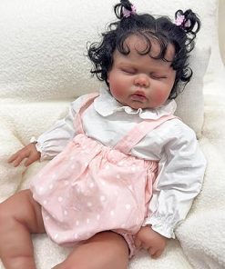 Angelbaby 24 Inch Real Life Black Girl Reborn Baby Dolls Big African American Reborn Toddler Doll Soft Silicone Weighted Sleeping Realistic Newborn Doll with Brown Skin Handmade Lifelike Babies Toys 2