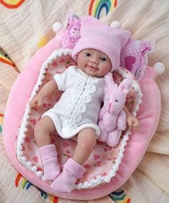 Micro 7 Inch Reborn Baby Doll Silicone Full Body Miniature Realistic Newborn Dolls Lifelike Eyes Open Cute Smile Baby Girl The Look Real Babies Soft Anti Stress Doll 2