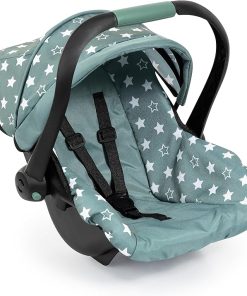 Bayer Design – Doll Deluxe Car Seat with Shade Sun Grey Green – Toy for Babies up to 18″ – Seat Belt – Star – Age 3+ – 67958AA