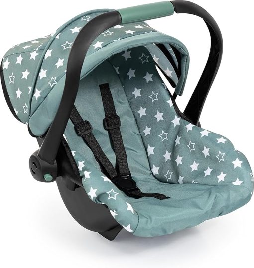 Bayer Design - Doll Deluxe Car Seat with Shade Sun Grey Green - Toy for Babies up to 18" - Seat Belt - Star - Age 3+ - 67958AA