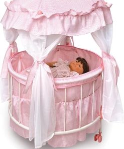 Badger Basket Wooden Pavilion Doll Bed for Dolls – Includes Padded Mat – Durable, Stylish Toy Furniture with Canopy for Pretend Play & Decor for Kids Ages 3+ – Pink 2