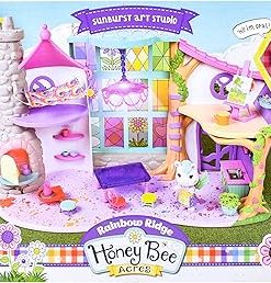 Sunny Days Entertainment Honey Bee Acres Rainbow Ridge Sunburst Art Studio – 50 Furniture Accessories with Exclusive Unicorn Figure | Light Up Dollhouse Playset | Pink Pretend Play Toys for Kids 2