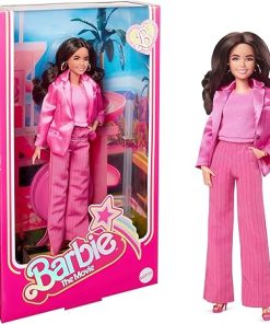 Barbie The Movie Doll, Gloria Collectible Wearing Three-Piece Pink Power Pantsuit with Strappy Heels & Golden Earrings