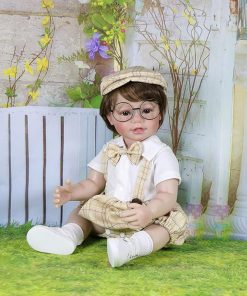 Realistic Reborn Baby Doll -schoolchildren Boy 22 inch Doll Brown Rooted Hair/Brown Eyes/Sweet face/Light Skin Tone with Sunglasses, Special Birthday Gift, Ages 3+ 2