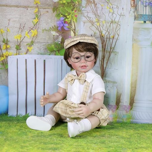 Realistic Reborn Baby Doll -schoolchildren Boy 22 inch Doll Brown Rooted Hair/Brown Eyes/Sweet face/Light Skin Tone with Sunglasses, Special Birthday Gift, Ages 3+ - Image 2