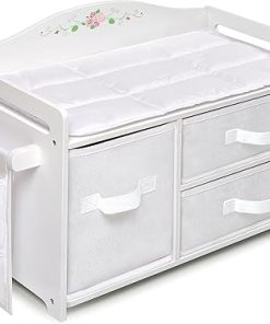 Badger Basket Doll Care Station with Three Baskets and Pocket Organizer – White – Perfect for Dolls 18 to 20 Inches