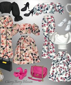 Eledoll Clothes Fashion Pack for 12 inch Fashion Doll Cherry Berry Blossom Set 2