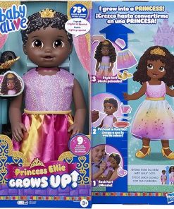 Baby Alive Princess Ellie Grows Up! Black Hair Doll for 3 Year Old Girls and Boys and Up, 18-Inch