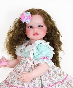 22 inch 56 cm Lovely Reborn Baby Girl Dolls Toddler Realistic Looking Life Like Baby Doll Soft Vinyl Brown Curly Hair Best Birthday Gift Set 2