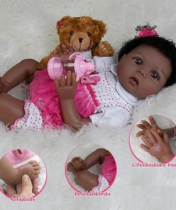 Reborn Baby Dolls 22-Inch Lifelike Baby Doll Soft Cloth Body American African Realistic Baby Doll Girls Real Life Baby Dolls with Clothes and Toy Accessories Gift Set for Kids Age 3+ 2