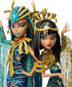 Monster High Fashion Doll Set, Mummy Majesties Cleo & Nefera De Nile Collectible 2-Pack with Golden Accessories & Premium Clothes 2