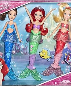 Disney Princess Ariel & Sisters Fashion Dolls, 3 Pack of Mermaid Dolls with Skirts & Hair Accessories, Toy for 3 Year Olds & Up 2