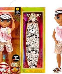 Rainbow High Pacific Coast Finn Rosado- Rose Gold Boy Fashion Doll with Pool Accessories playset, and Surfboard. Great Gift for Kids 6-12 Years Old