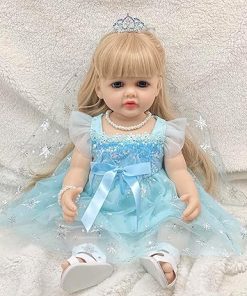 Realistic Baby Doll, 22 Inch Lifelike Reborn Baby Dolls Silicone Full Body with Princess Dress, Long Hair Weighted Toddler Doll Toy Birthday Gift Set for Over 3 Years Old