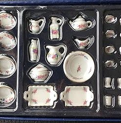 1/12 Scale Lot 42 Dollhouse Miniatures Chinese Peony Flower Porcelain Set; Doll House Soup Tureens Bowls vases Set