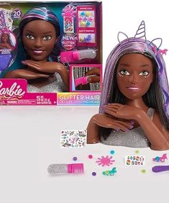 Barbie Deluxe 20-Piece Glitter and Go 12.75-inch Styling Head with Accessories, Black Hair, Kids Toys for Ages 5 Up by Just Play