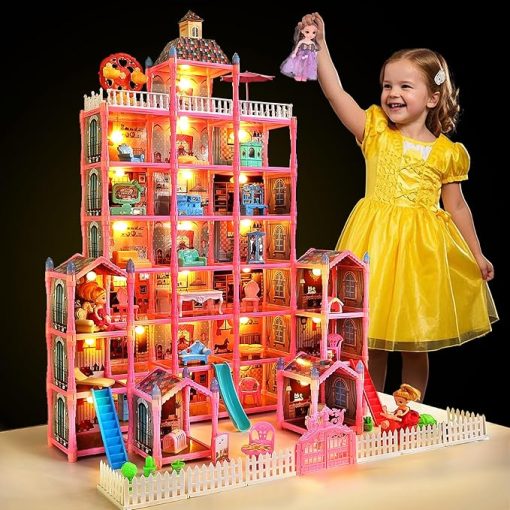 29 Rooms Doll House for Girls, DIY Play House Toys with Dolls Figure, Puppies,Furnitures, Glow-in-The-Dark Accessories, LED Light, Kids Doll House Gift Toy for Kids Ages 3 4 5 6 7 8+