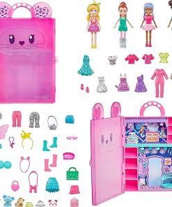 Polly Pocket Closet Playset with 4 Dolls (3-inch), 3 Pets & 50 Accessories, Stylin’ Safari Fashion Collection Carrying Case