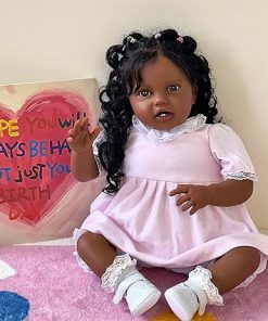Pinky Reborn Baby Dolls Girls Black 24 Inch Lifelike Reborn Toddler African American Newborn Dolls with Weighted Cloth Body Realistic Silicone Doll with Accessories Gift Set for Kids Age 3+ 2