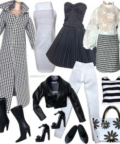 Eledoll Clothes Deluxe Fashion Pack for 12″ Fashion Doll BOSS Lady Black & White Houndstooth Set