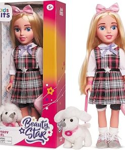 Kids Hits Beauty Star 18-Inch Doll – Preppy Girl with Poodle Pet, Stylish Outfit & Accessories – Poseable Large Doll for Girls Age 5+