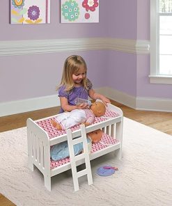 Badger Basket Chevron Doll Bunk Bed with Bedding, Ladder, and Padded Mats – Ideal for Dolls Up to 20 Inches in White and Pink 2